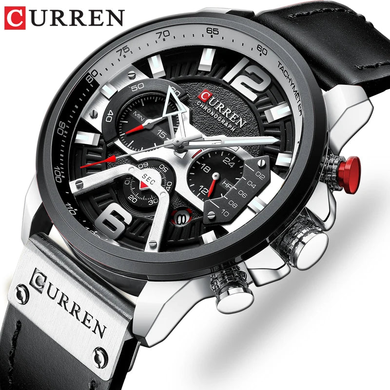 CURREN Mens Watches 8329 Top Brand Luxury Leather Sports Watch Men Quartz Fashion Chronograph Man Clock Waterproof Relogio