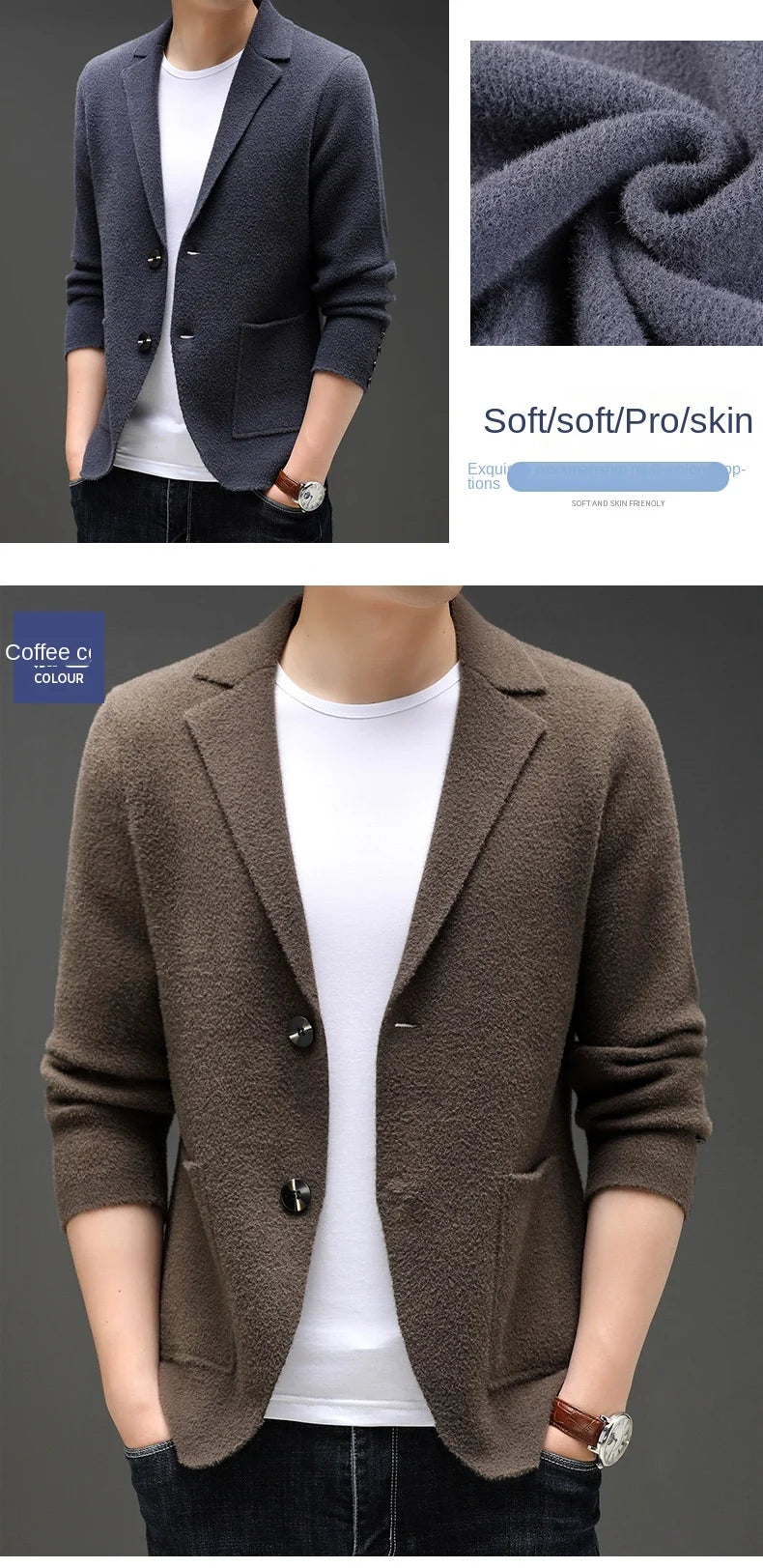 Top Grade New Autum Winter Brand Fashion Knit Blazer Mens Top Cardigan Slim Fit Sweater Casual Coats Jacket Mens Clothes 2025