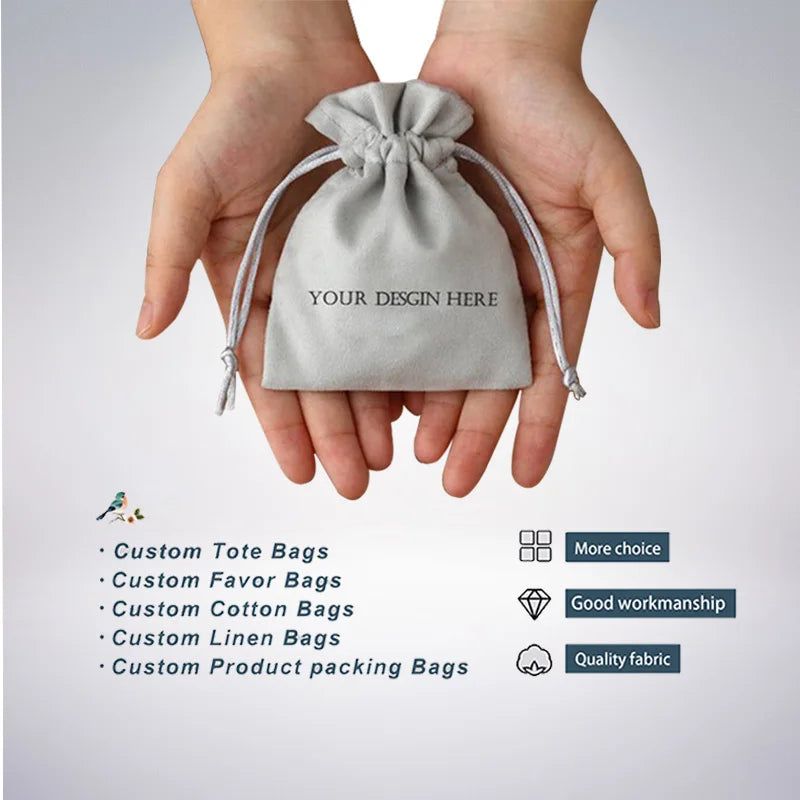 Personalized Logo Printed Custom Link Jewelry Drawstring Bags Pouches Velvet Jewellery Packaging Sack Wedding Favor Bags