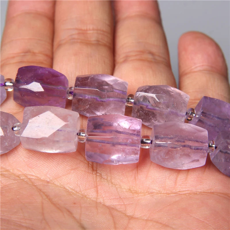 Natural 8 10 12x16 mm Faceted Light Purple Amethysts Gem Stone Beads Loose Tube Crystal Beads Charm For Jewelry Making Bracelet