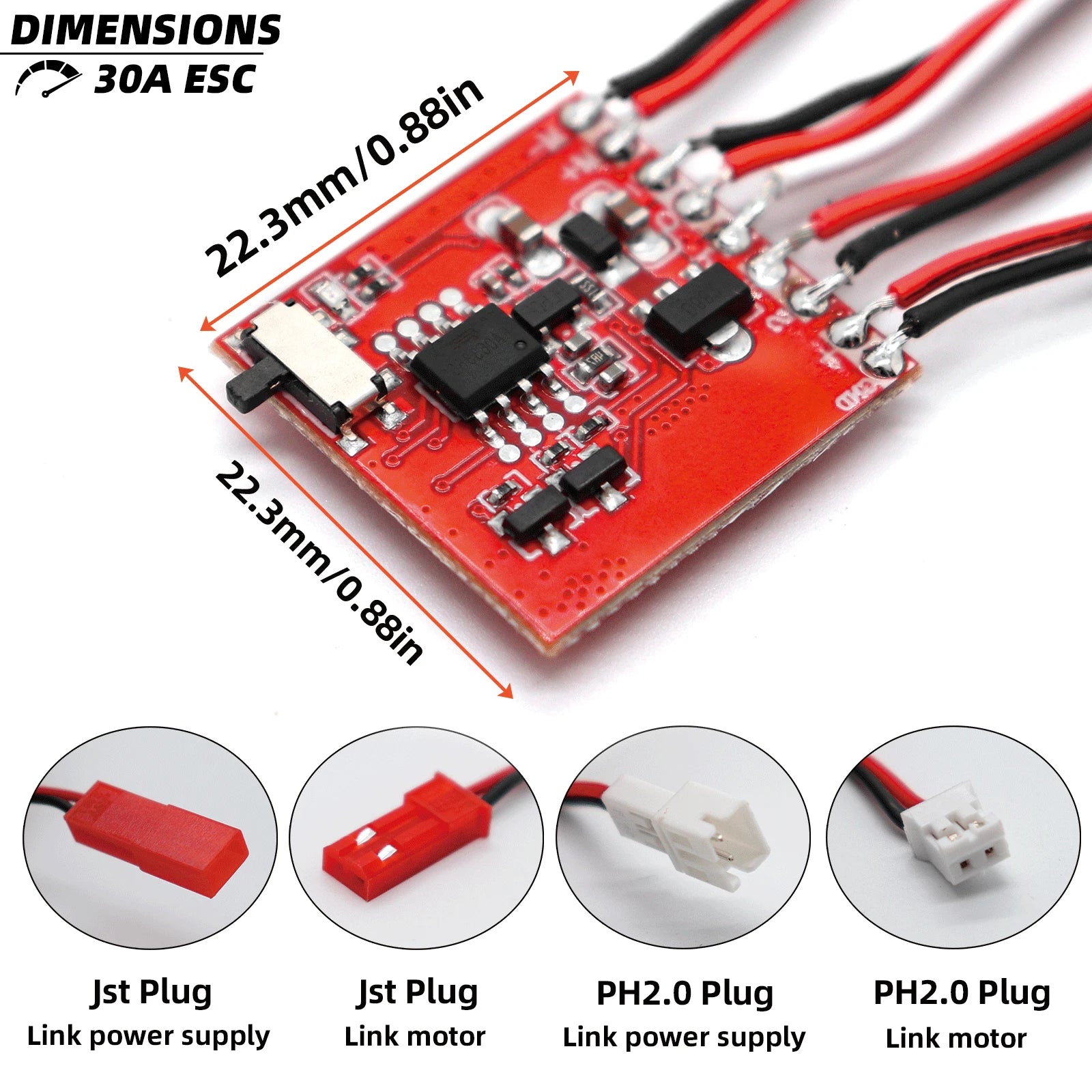 Mini Brushed Electric 30A 4-8V Speed Controller ESC Brush Electronic Motor Speed Controller for 1/24 RC Car SCX24