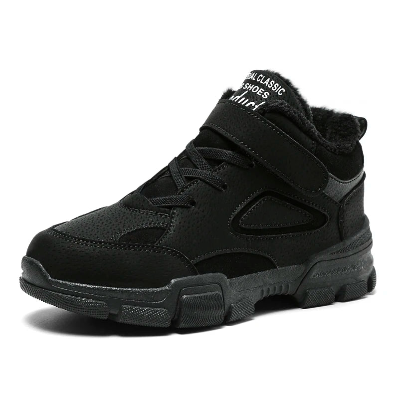 New 2025 SNOW Girls Black Boots Fur Inside Warm Full Size 28-39 School Kids Low Price Winter Shoes Sports Casual Walking Sneaker