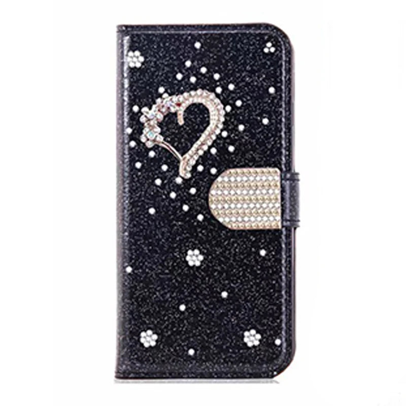 Glowing Glitter Leather Flip Phone Case Pink iPhone 17 ProMax Air 16 E 15 Pro 14 Plus 13 12 Mini X XR XS 11 Max 7 8 Luxury Cover