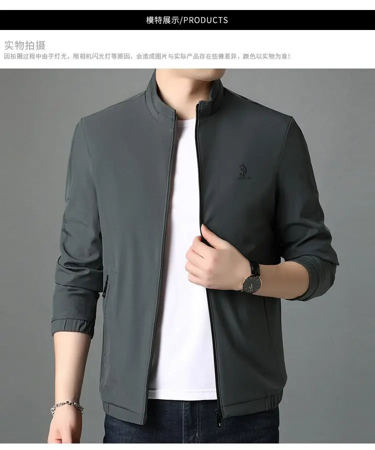 Top Quality New Brand Casual Fashion Stand Collar Streetwear Mens Coats And Jackets Zipper Windbreaker Simple Mens Clothes 2025