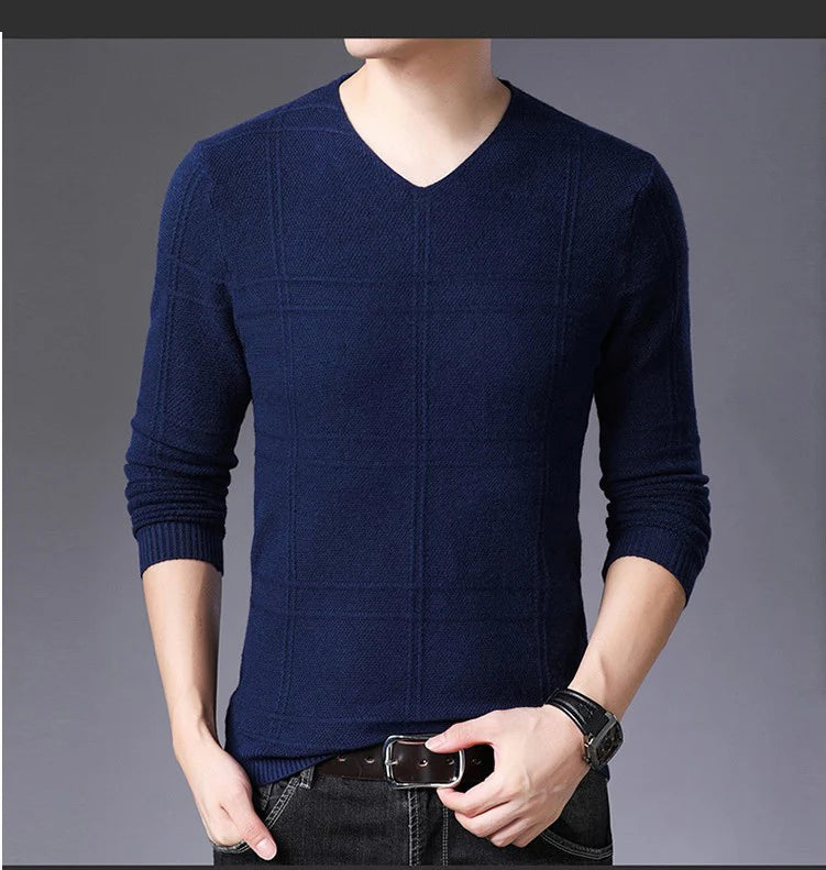 BROWON 2025 New Mens Clothes Spring Autumn Solid Color Casual V-Neck Sweaters Korean Fashion Slim Fit Long-Sleeved Sweater Men