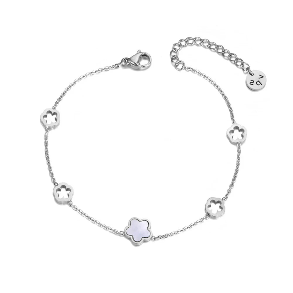 Lokaer Trendy Stainless Steel White Black Green Shell Flower Charm Bracelets For Women Girl Chain & Link Bracelet Jewelry B19056