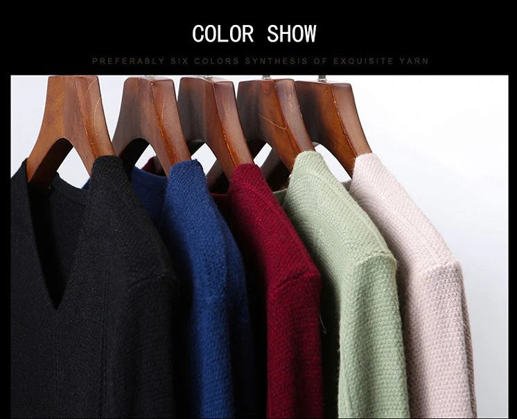 BROWON 2025 New Mens Clothes Spring Autumn Solid Color Casual V-Neck Sweaters Korean Fashion Slim Fit Long-Sleeved Sweater Men
