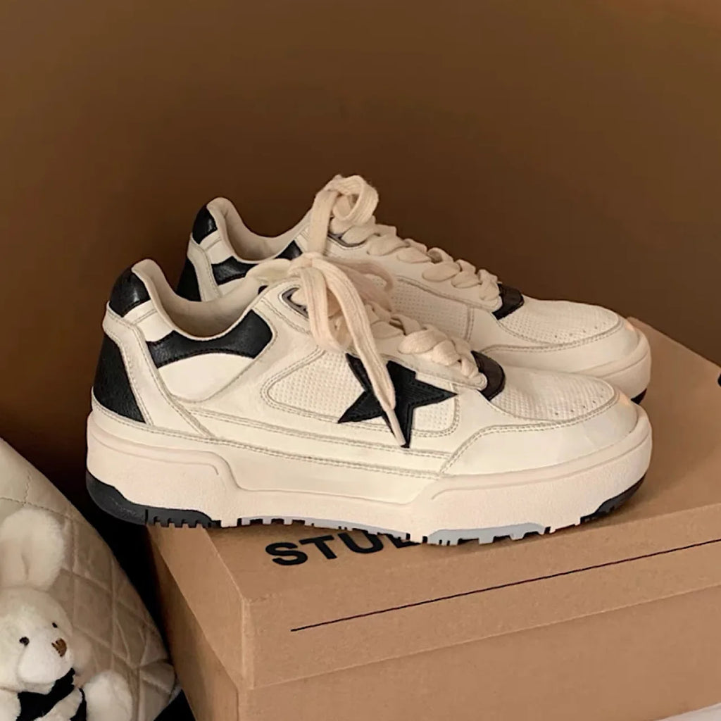 Women's Retro Old Sports Sneakers Cross-border Genuine Leather White Shoes Thick Sole Star Autumn Dirty Sneakers