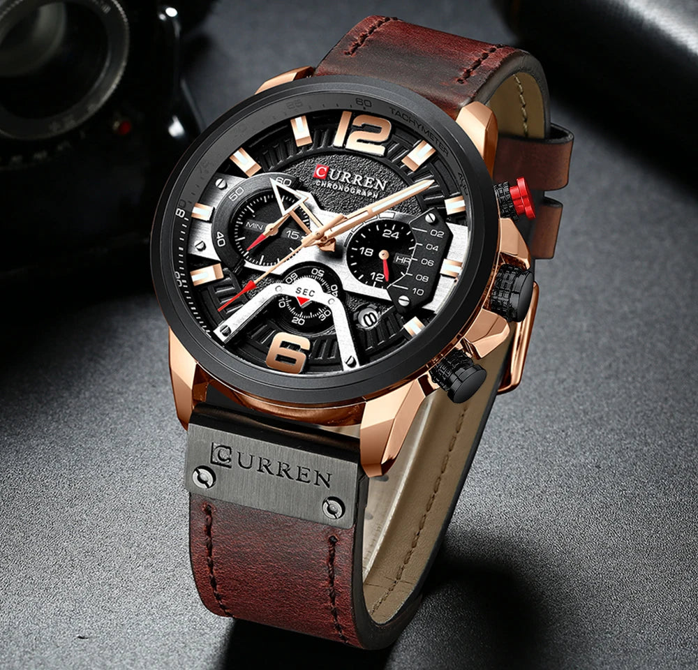 CURREN Mens Watches 8329 Top Brand Luxury Leather Sports Watch Men Quartz Fashion Chronograph Man Clock Waterproof Relogio
