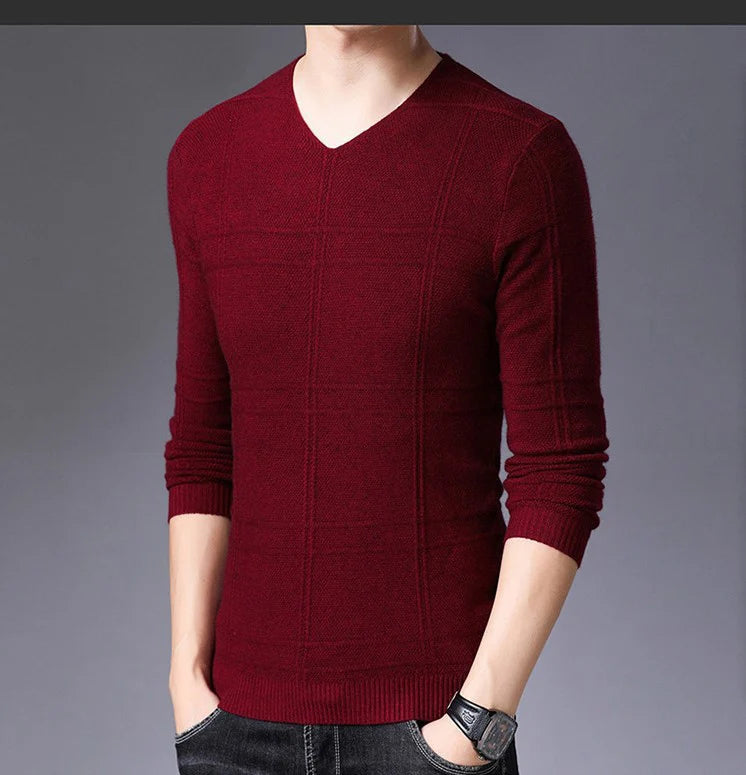 BROWON 2025 New Mens Clothes Spring Autumn Solid Color Casual V-Neck Sweaters Korean Fashion Slim Fit Long-Sleeved Sweater Men
