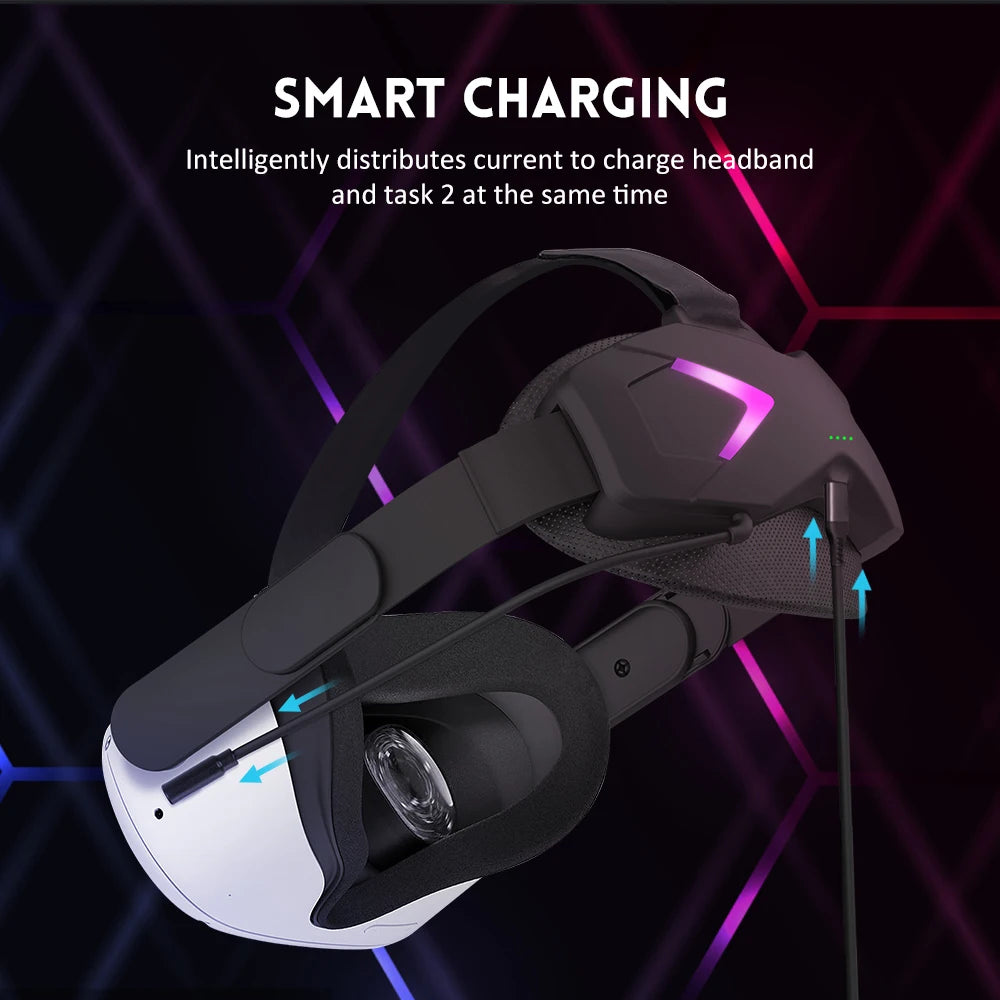 VR Adjustable Headset E-sports Power Bank Face No Press for Oculus Quest 2 VR Charging Headband