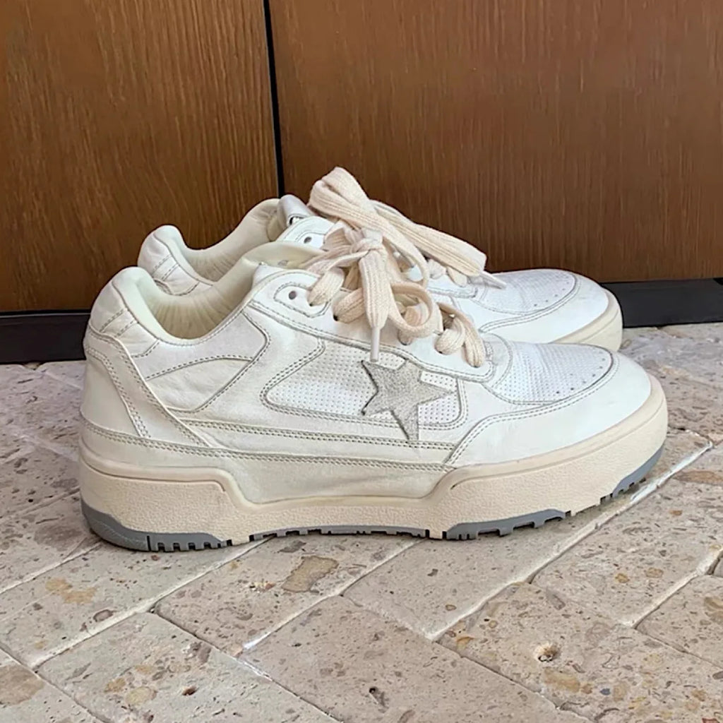 Women's Retro Old Sports Sneakers Cross-border Genuine Leather White Shoes Thick Sole Star Autumn Dirty Sneakers