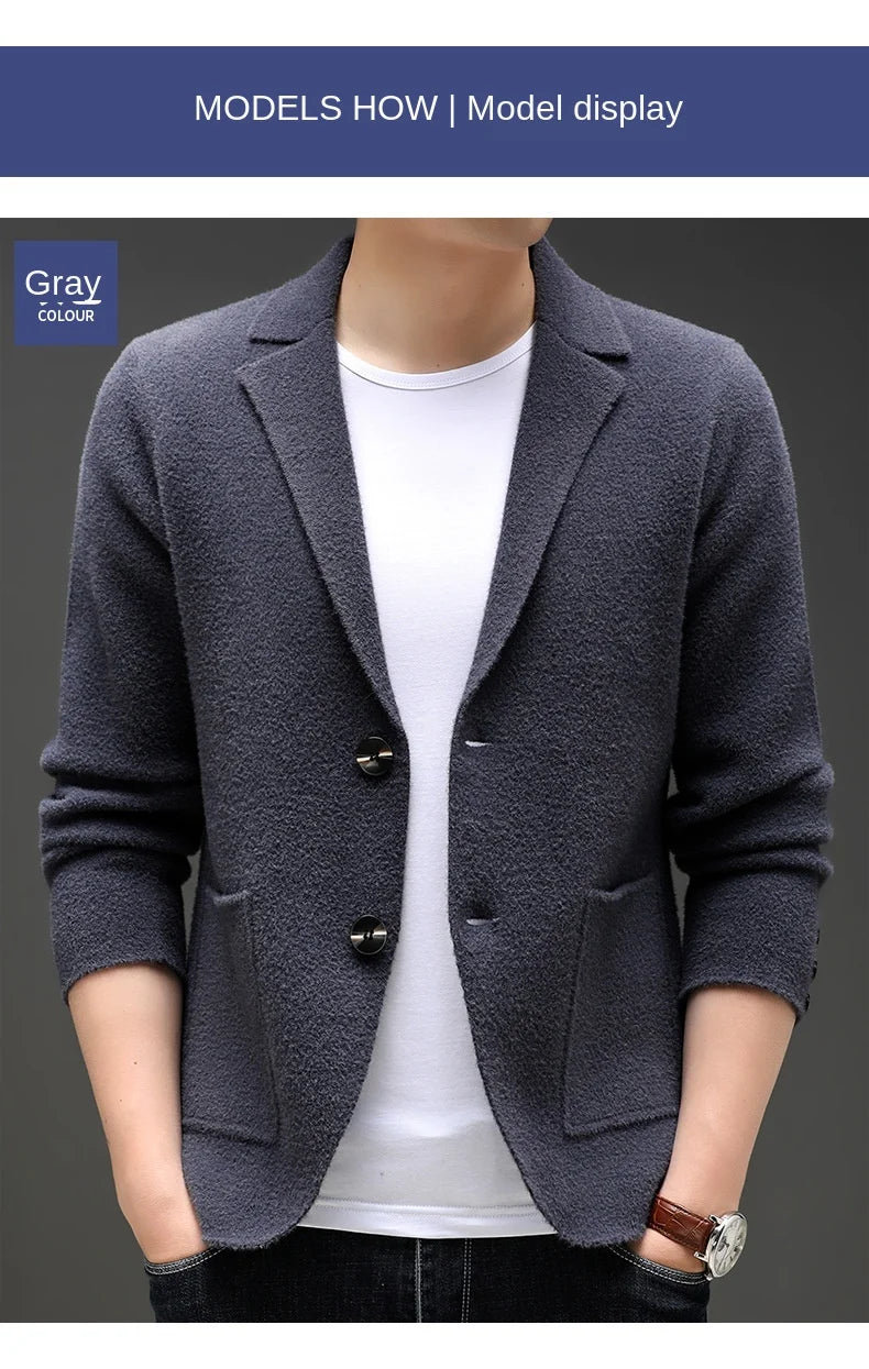 Top Grade New Autum Winter Brand Fashion Knit Blazer Mens Top Cardigan Slim Fit Sweater Casual Coats Jacket Mens Clothes 2025