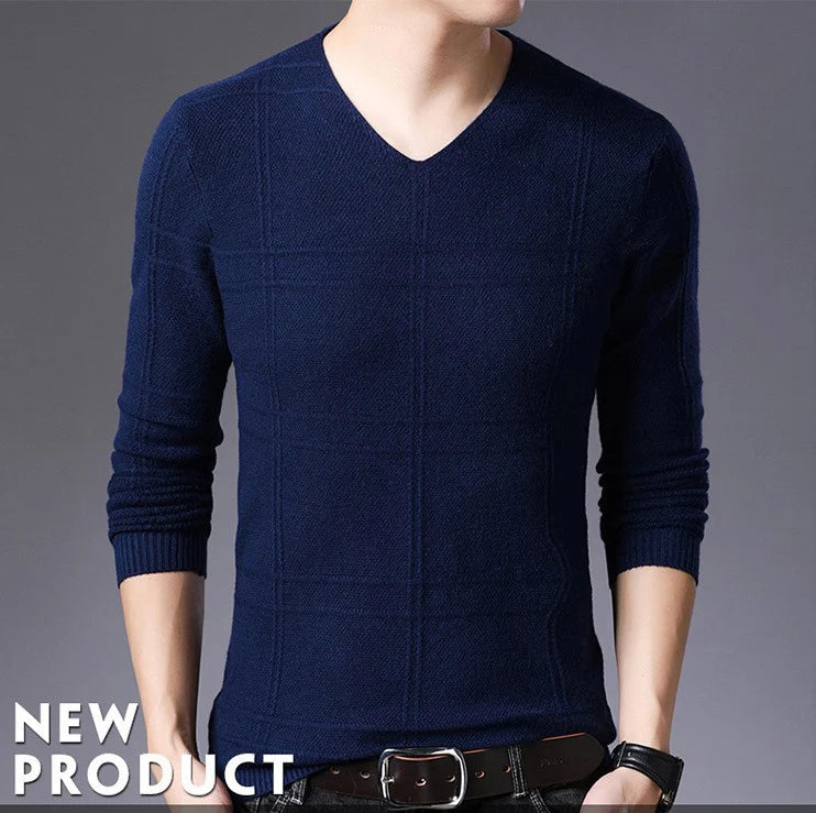 BROWON 2025 New Mens Clothes Spring Autumn Solid Color Casual V-Neck Sweaters Korean Fashion Slim Fit Long-Sleeved Sweater Men