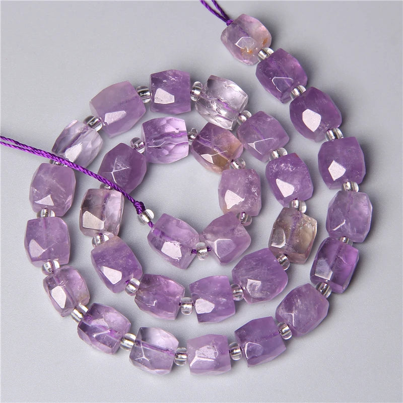 Natural 8 10 12x16 mm Faceted Light Purple Amethysts Gem Stone Beads Loose Tube Crystal Beads Charm For Jewelry Making Bracelet