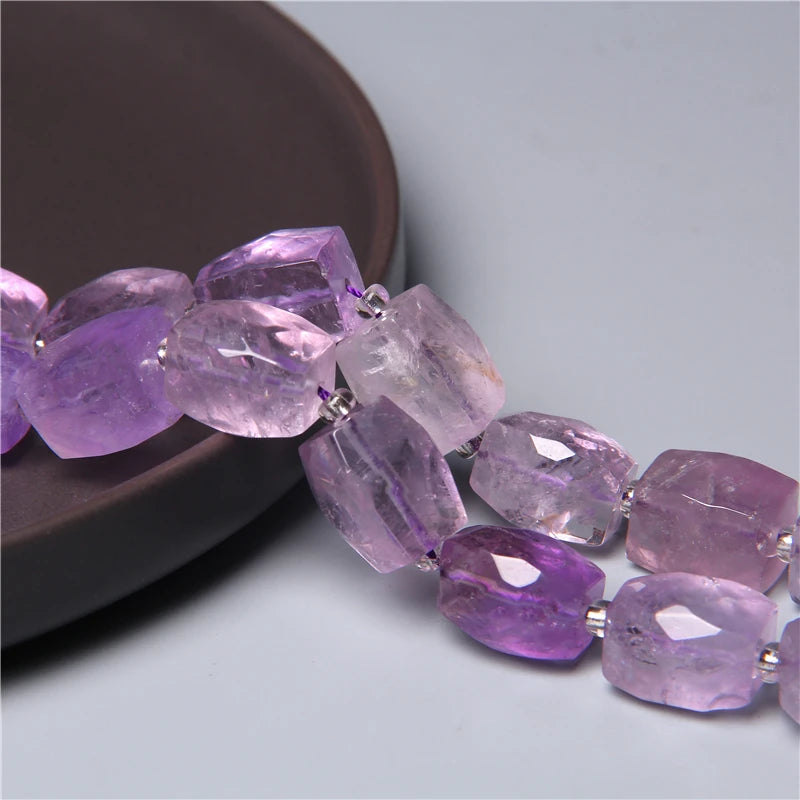 Natural 8 10 12x16 mm Faceted Light Purple Amethysts Gem Stone Beads Loose Tube Crystal Beads Charm For Jewelry Making Bracelet