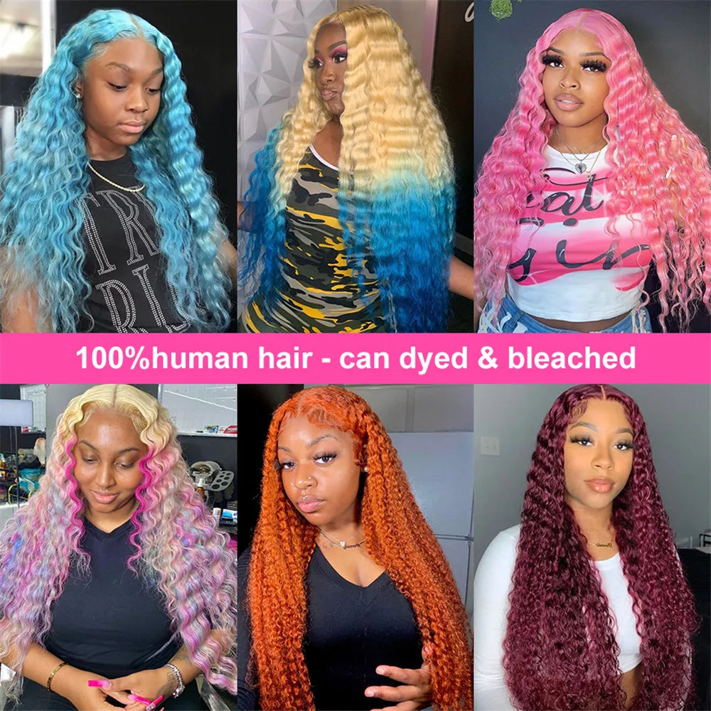 Blonde deep wave 100% human hair 613 hd lace frontal wig 13x6 Wigs For Women 30 inch Colored Wigs on clearance sale