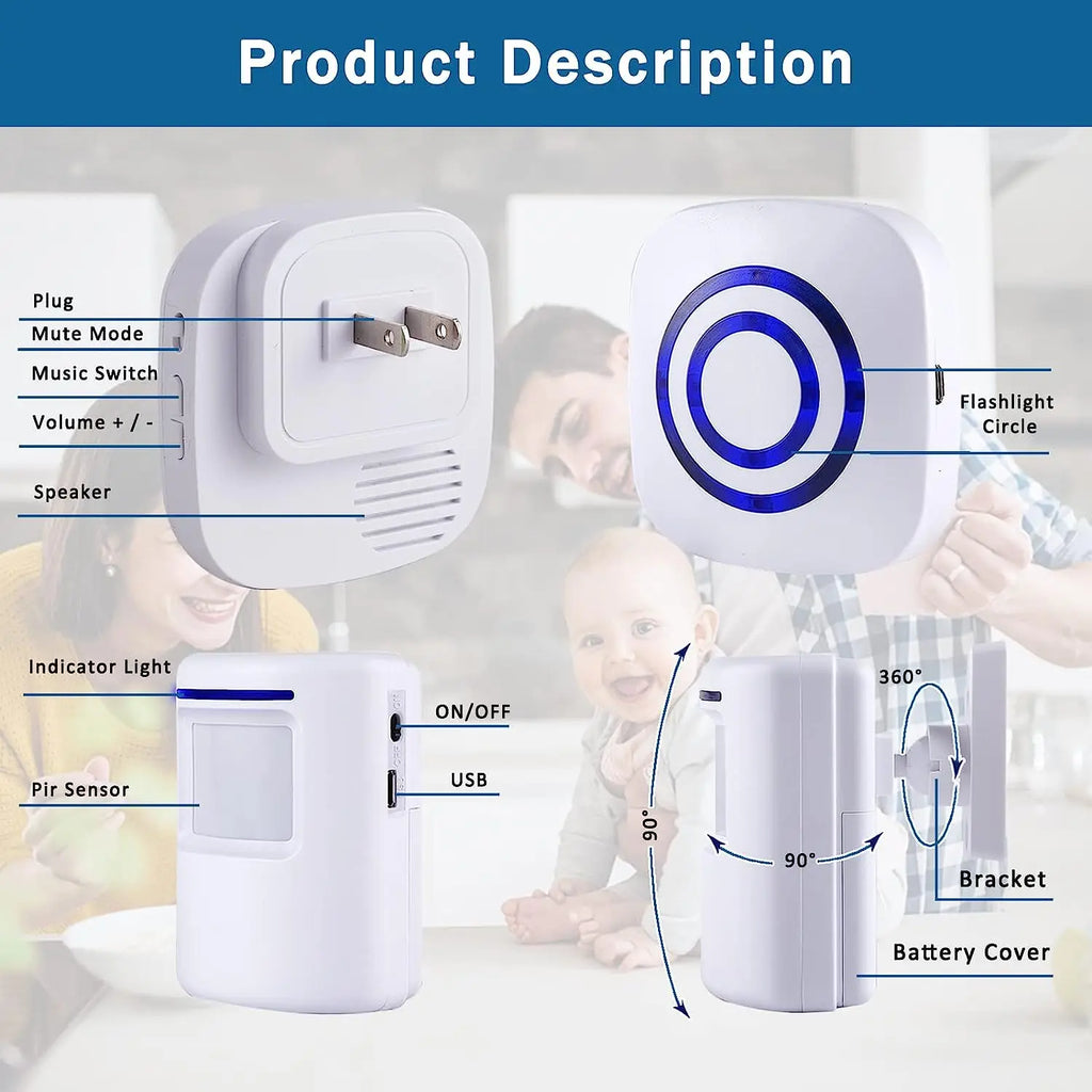 Wireless Passage Alarm with Electronic Plug-in Receiver, PIR Motion Sensor Detector,Doorbell Wireless Alarm System
