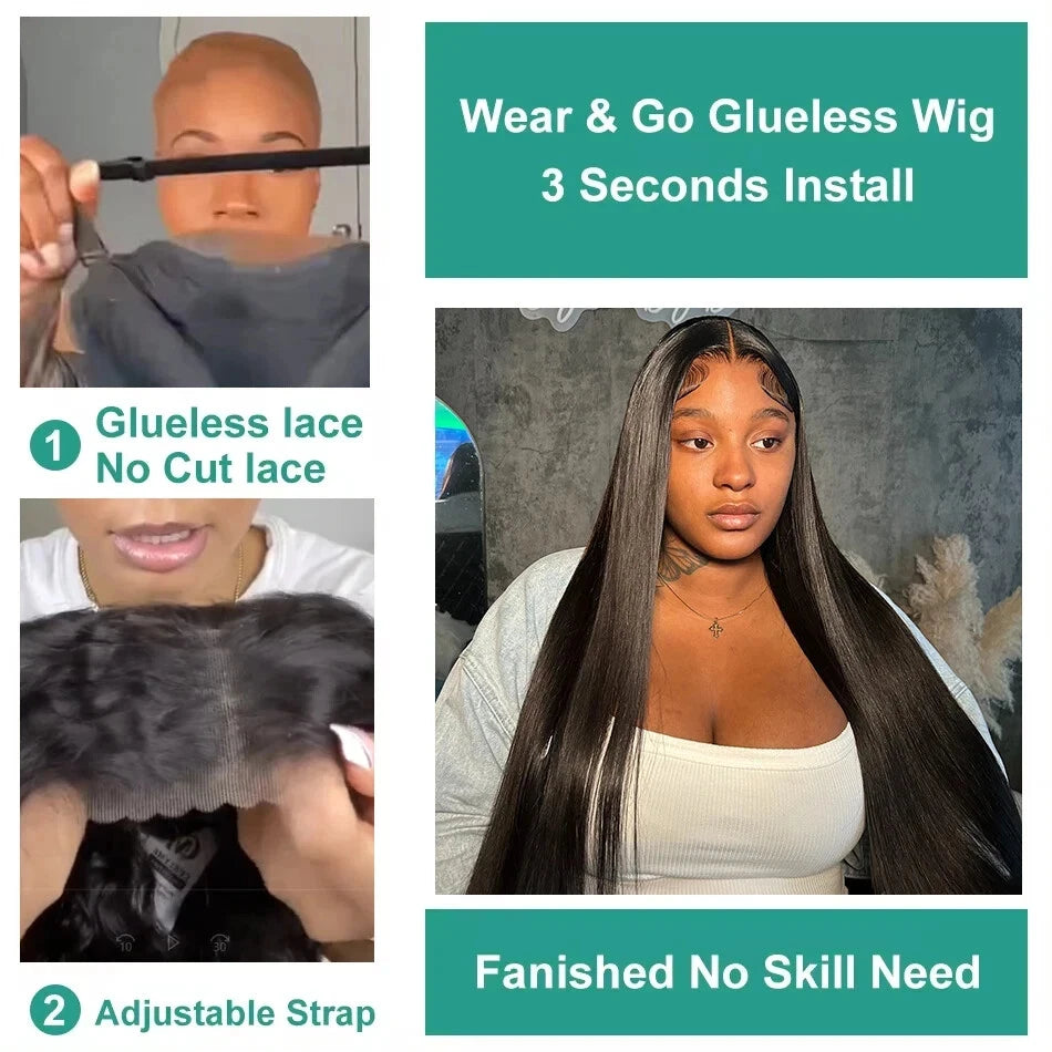 Wear and Go Glueless Wigs Human Hair Straight 5x5 HD Lace Closure Wigs Pre Plucked Pre Cut Ready to Wear Brazilan 180 Density
