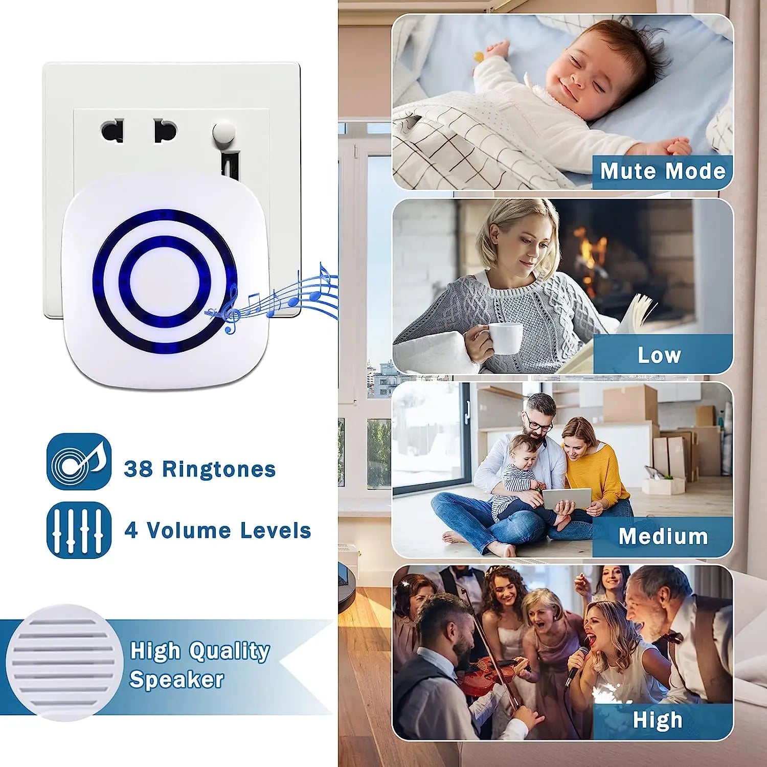 Wireless Passage Alarm with Electronic Plug-in Receiver, PIR Motion Sensor Detector,Doorbell Wireless Alarm System