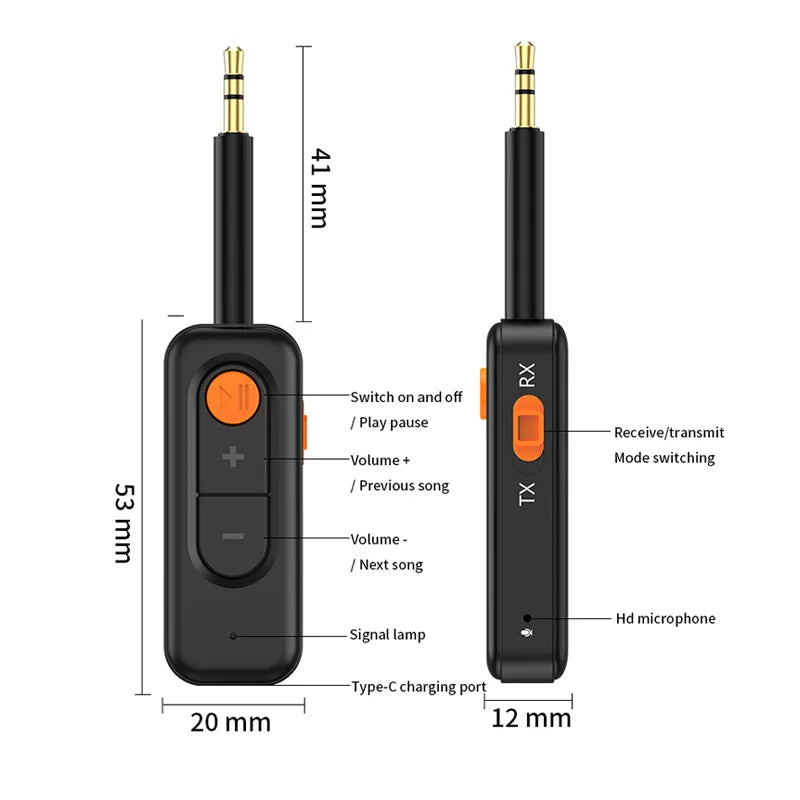 Bluetooth 5.4 Audio Receiver Transmitter 3.5MM AUX HIFI Stereo Music Wireless Adapter With Mic For Car speaker TV PC Headphones