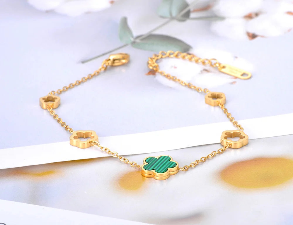 Lokaer Trendy Stainless Steel White Black Green Shell Flower Charm Bracelets For Women Girl Chain & Link Bracelet Jewelry B19056