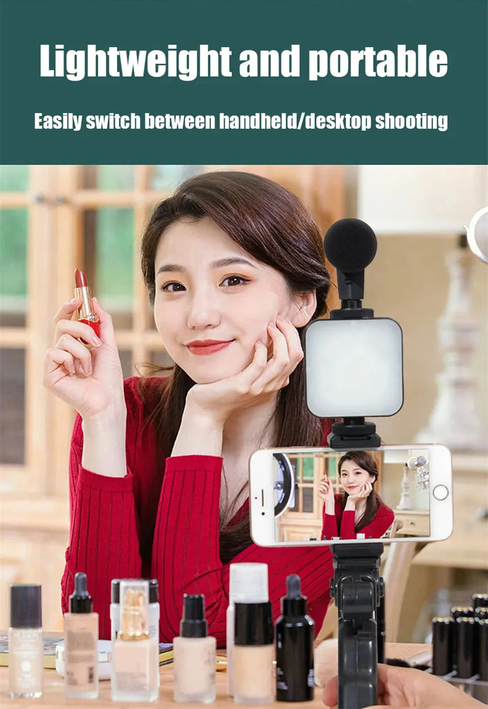 Smartphone Vlogging Kit With Tripod Phone Holder Mini Microphone LED Fill Light Starter For Live Stream Video YouTube