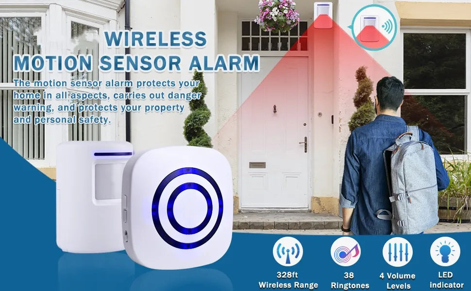 Wireless Passage Alarm with Electronic Plug-in Receiver, PIR Motion Sensor Detector,Doorbell Wireless Alarm System