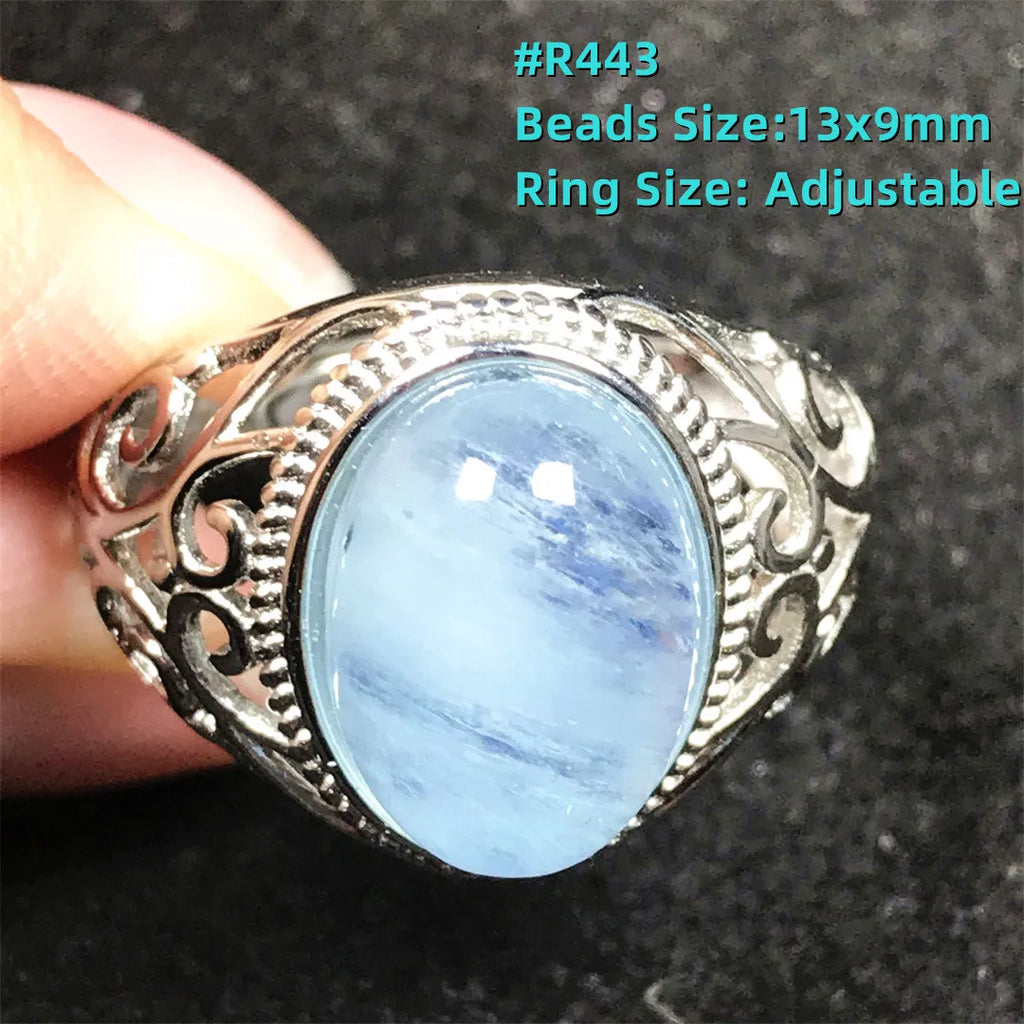 Top Natural Ocean Blue Aquamarine Ring For Male Men Gift Rare Crystal Beads Stone Silver Fashion Adjustable Ring Jewelry AAAAA