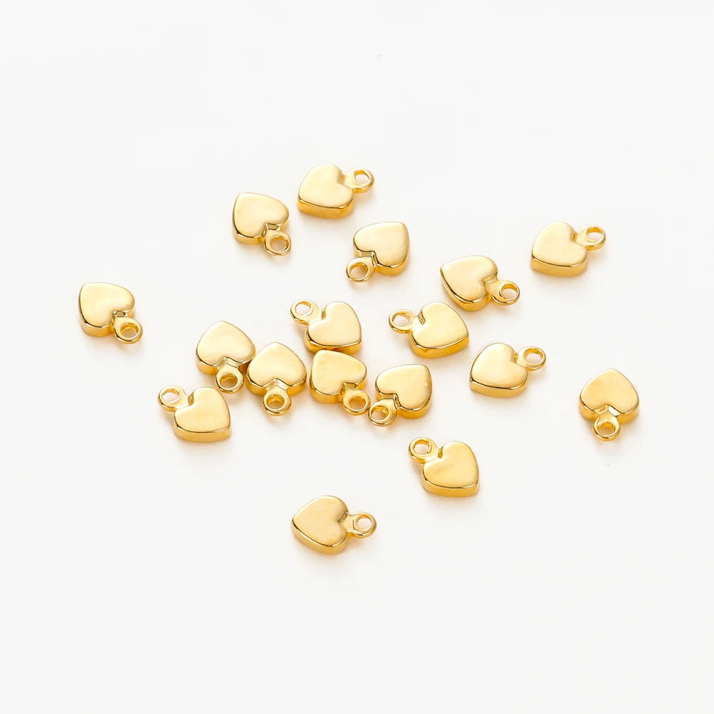 20Pcs 14K/18K Gold Plated Heart Shape Brass Pendants With Hole Extended Chain Charms For DIY Necklace Jewelry Making Accessories