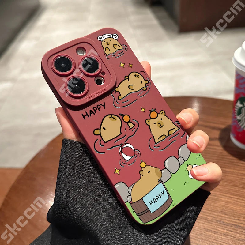 Matte Phone Case For iPhone 15 Pro Max 14 Plus 13 12 Mini 11 XS X XR 7 8 Cute Capybara Pattern Soft Silicone Bumper Cover