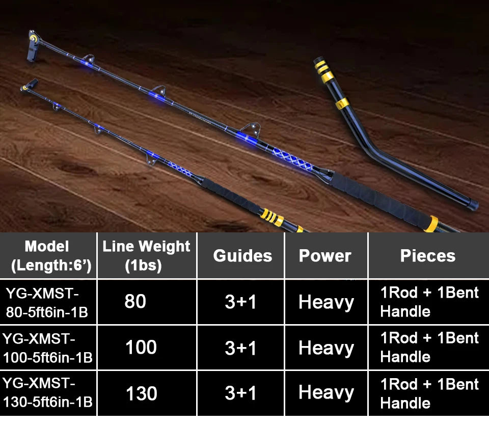 1.8m Sea Fishing Heavy Fishing Rod Goods 3+1 Roller Guid 80LBS 100LBS 130LBS Big Game Boat Trolling Rod Winter Rod Tuna