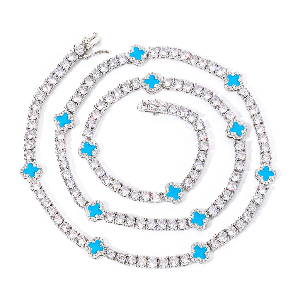NY Women White Gold Plated Tennis Choker Necklace Red/Green/Blue/Black Charm Iced Out CZ Chain Fine Hiphop Jewelry