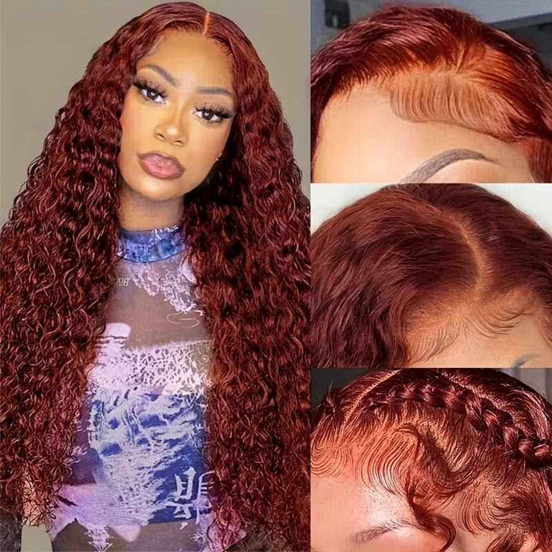 Reddish Brown Lace Front Wig 200Density Deep Wave13x4 Lace Human Hair Wig Pre Plucked Water Wave 13x4 Lace Wig  for Women