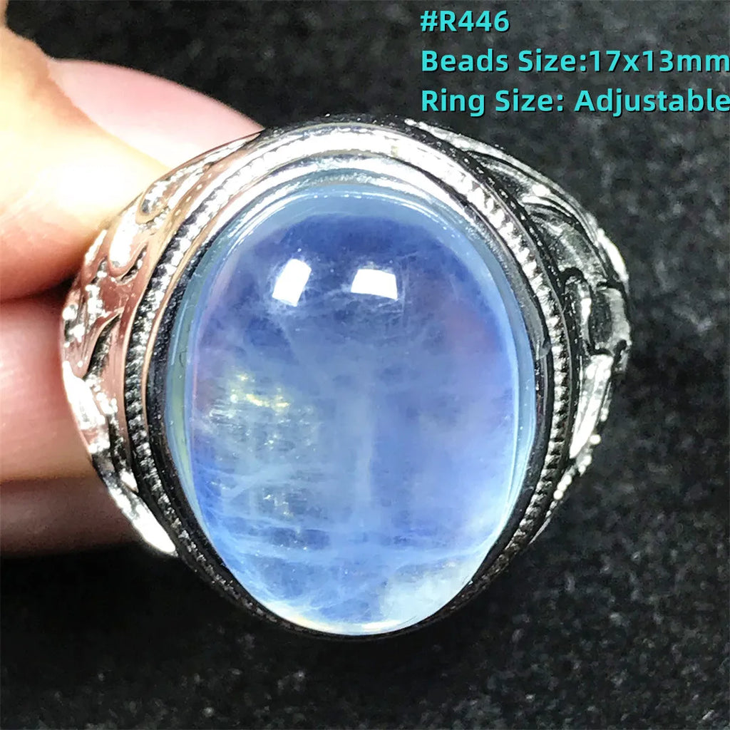 Top Natural Ocean Blue Aquamarine Ring For Male Men Gift Rare Crystal Beads Stone Silver Fashion Adjustable Ring Jewelry AAAAA