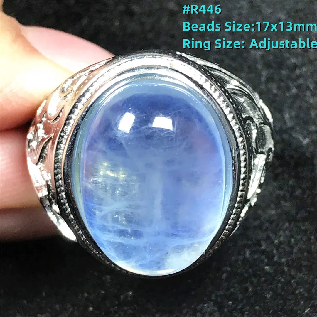 Top Natural Ocean Blue Aquamarine Ring For Male Men Gift Rare Crystal Beads Stone Silver Fashion Adjustable Ring Jewelry AAAAA