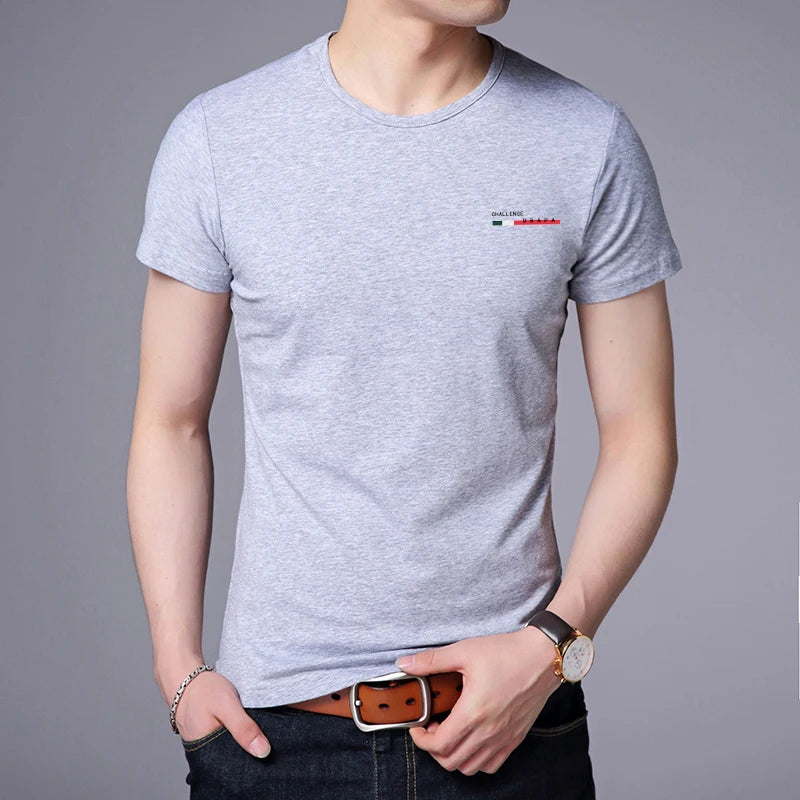 2025 New Summer Brand Tops Round Neck t Shirt For Men 95% Cotton 5% Spandex Plain Bulk Short Sleeve Casual Fashion Mens Clothes