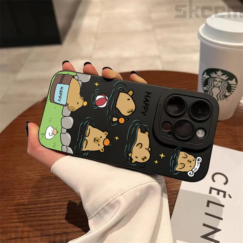 Matte Phone Case For iPhone 15 Pro Max 14 Plus 13 12 Mini 11 XS X XR 7 8 Cute Capybara Pattern Soft Silicone Bumper Cover