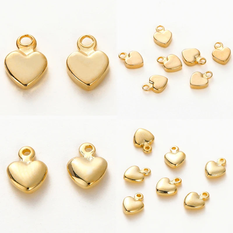 20Pcs 14K/18K Gold Plated Heart Shape Brass Pendants With Hole Extended Chain Charms For DIY Necklace Jewelry Making Accessories