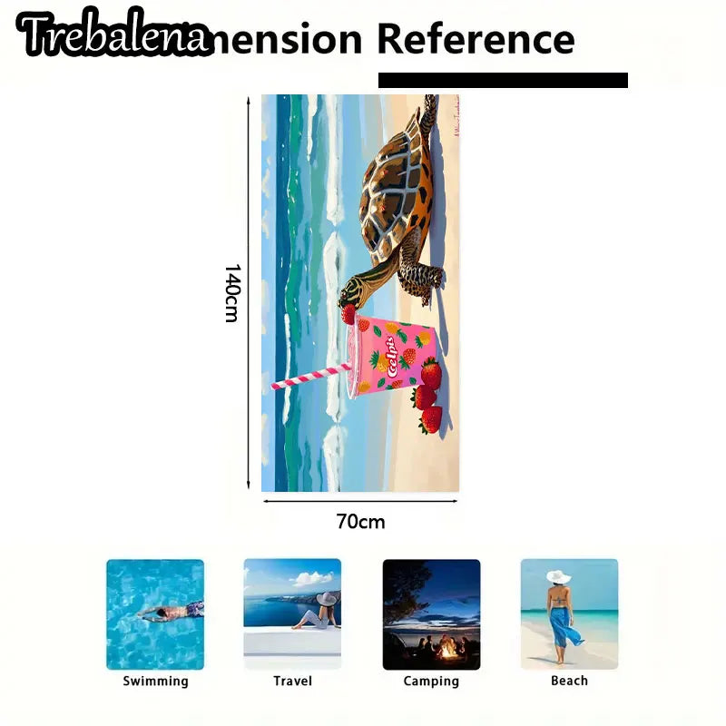 30*60inch Ultra-Soft Beach Towel with Tropical Turtle Beach Towel with Fruit Drink Design