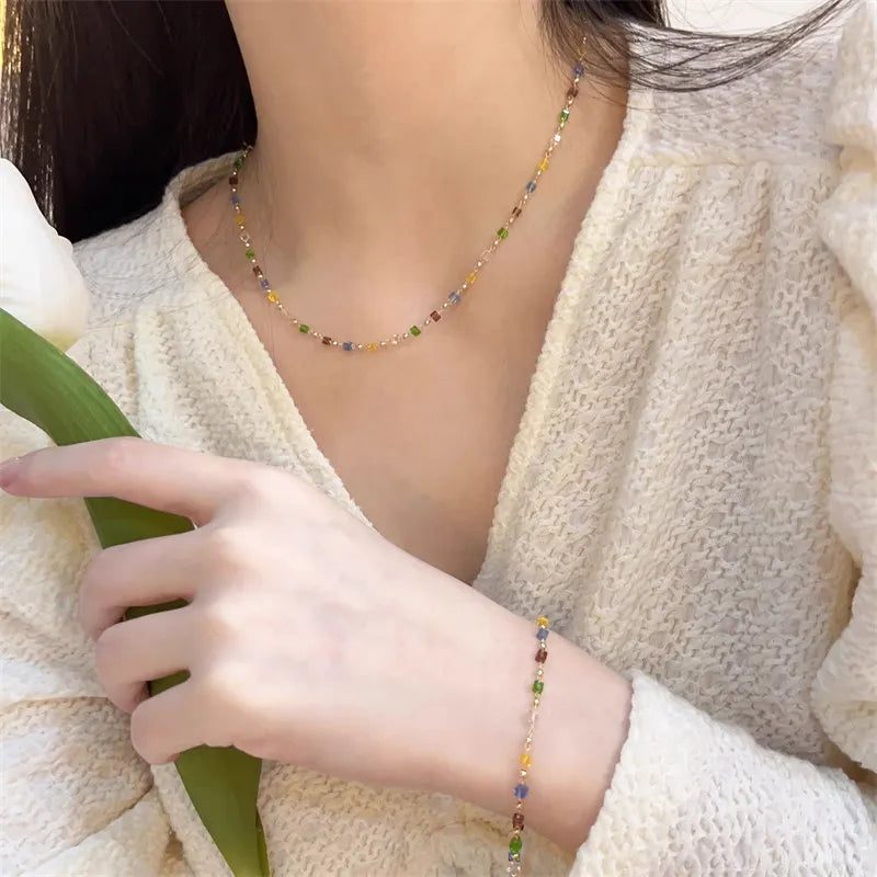 Trendy Cute Sweet Natural Stone Necklace for Women Girls Summer Simple Crystal Clavicle Chain Choker Necklace Jewelry Gift Party