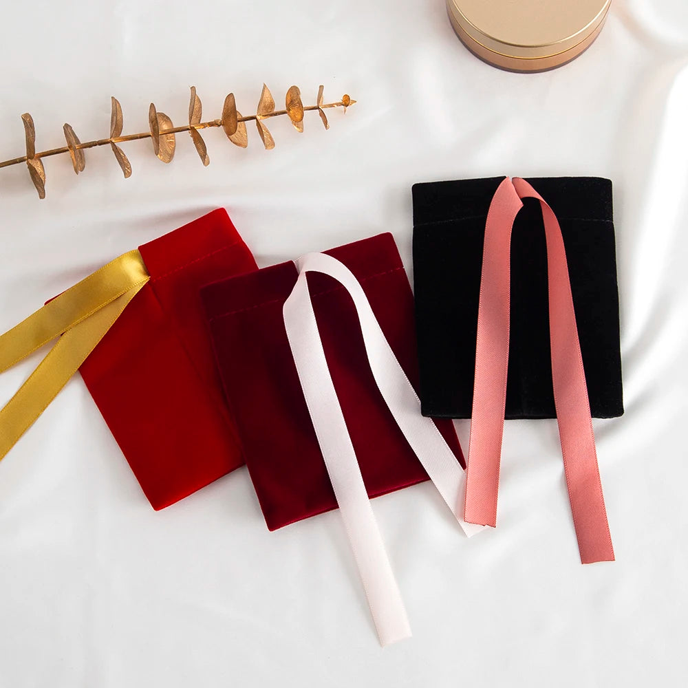 10Pcs Ribbon Velvet Gift Bag Wedding Favors Jewelry Pouches Earrings Ring Stud Nail Headset Phone Case Headset Pocket Organizer