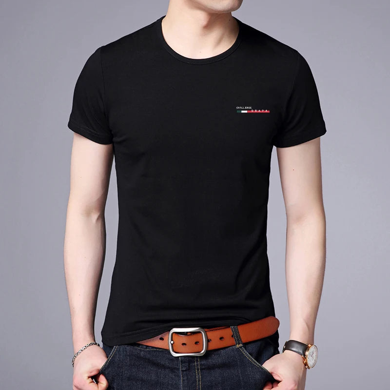2025 New Summer Brand Tops Round Neck t Shirt For Men 95% Cotton 5% Spandex Plain Bulk Short Sleeve Casual Fashion Mens Clothes