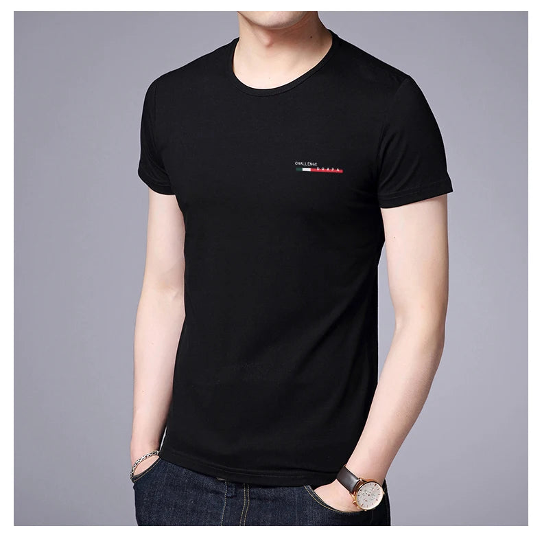 2025 New Summer Brand Tops Round Neck t Shirt For Men 95% Cotton 5% Spandex Plain Bulk Short Sleeve Casual Fashion Mens Clothes