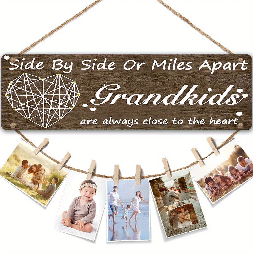 Rustic Wooden Grandkids Photo Frame Side By Side Or Miles Apart Design With Clips & Twine  Perfect For Living Room Bedroom Decor