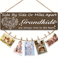 Rustic Wooden Grandkids Photo Frame Side By Side Or Miles Apart Design With Clips & Twine  Perfect For Living Room Bedroom Decor