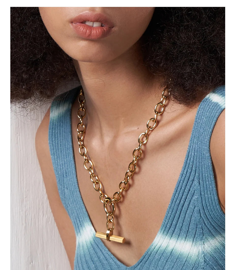 ENFASHION Hanging Bar Pendant Necklace For Women Gold Color Necklaces Fashion Jewelry Stainless Steel Bijoux Femme Party P213232