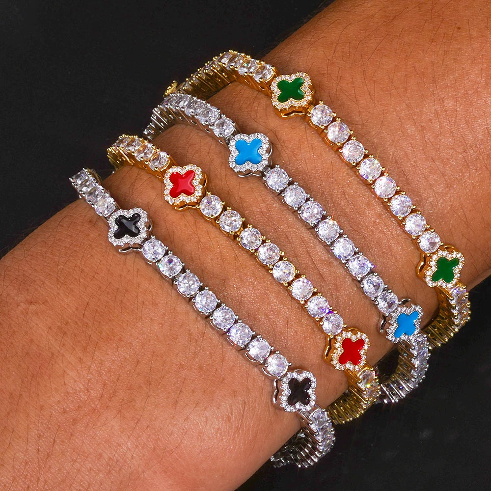 NY Women White Gold Plated Tennis Choker Necklace Red/Green/Blue/Black Charm Iced Out CZ Chain Fine Hiphop Jewelry