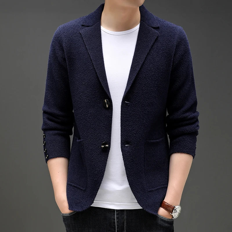 Top Grade New Autum Winter Brand Fashion Knit Blazer Mens Top Cardigan Slim Fit Sweater Casual Coats Jacket Mens Clothes 2025