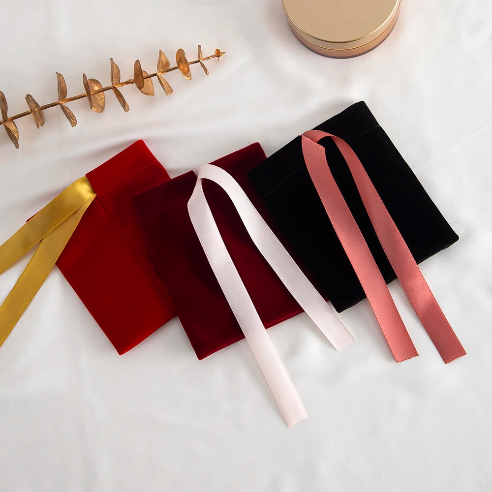 10Pcs Ribbon Velvet Gift Bag Wedding Favors Jewelry Pouches Earrings Ring Stud Nail Headset Phone Case Headset Pocket Organizer